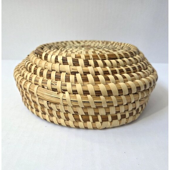 South Carolina Sweetgrass Gullah Basket 7" Round Catch All Handmade - Picture 6 of 14